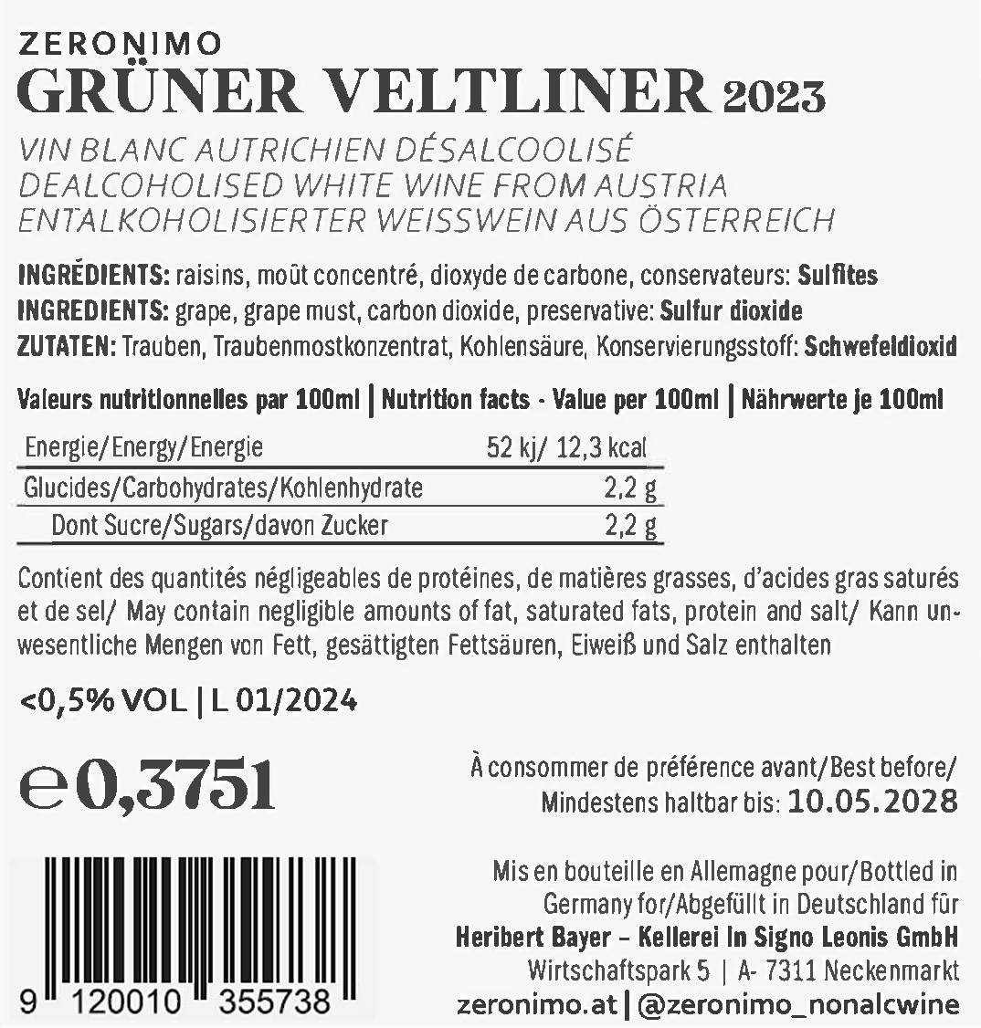 Zeronimo - Grüner Veltliner - 1/2 bottle